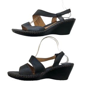 Born Slingback Black Leather Wedge Heel Sandals Women’s Size 10 Open Toe Slip On
